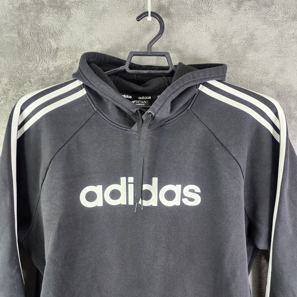 Mens Black Adidas Hoodie Sweatshirt Long Sleeves w/ White Stripes Size XL - Picture 4 of 10